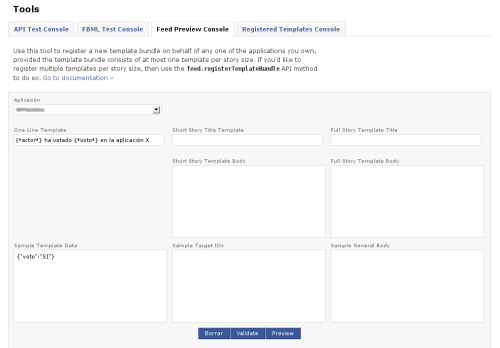 Pestaña Feed Preview Console en Facebook